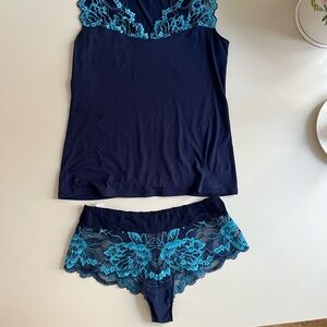 Simone Perele Navy & Teal Lace Panty Set